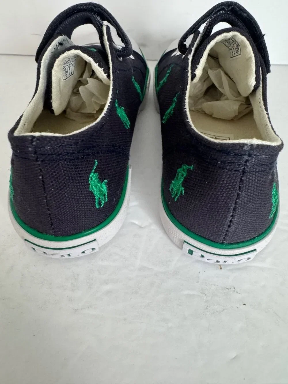 Polo Ralph Lauren Bal Harbour Cap Toe Repeat Toddler Sneaker Size 9 Navy Green - Picture 4 of 6
